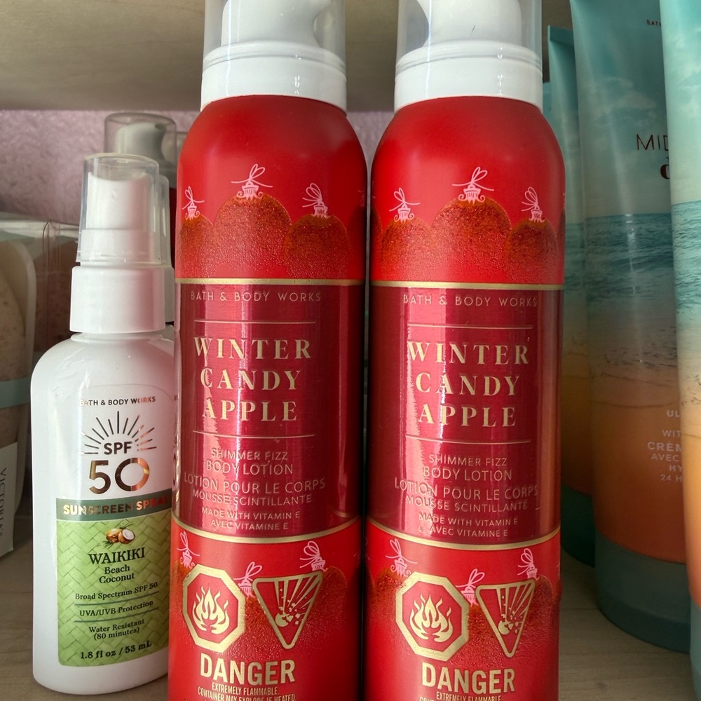 2 Bath & Body Works Red Winter Candy Apple Shimmer Lotion